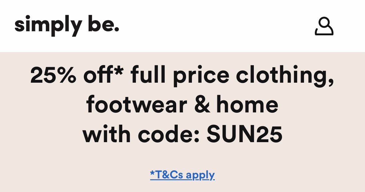 Simply Be 25% off full price clothing, footwear and home