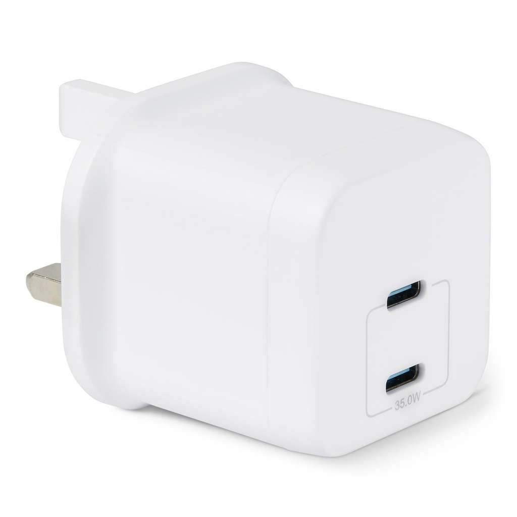Amazon Basics Fast Charging USB C Nano GaN Wall Charger, 35W 2-Port, White