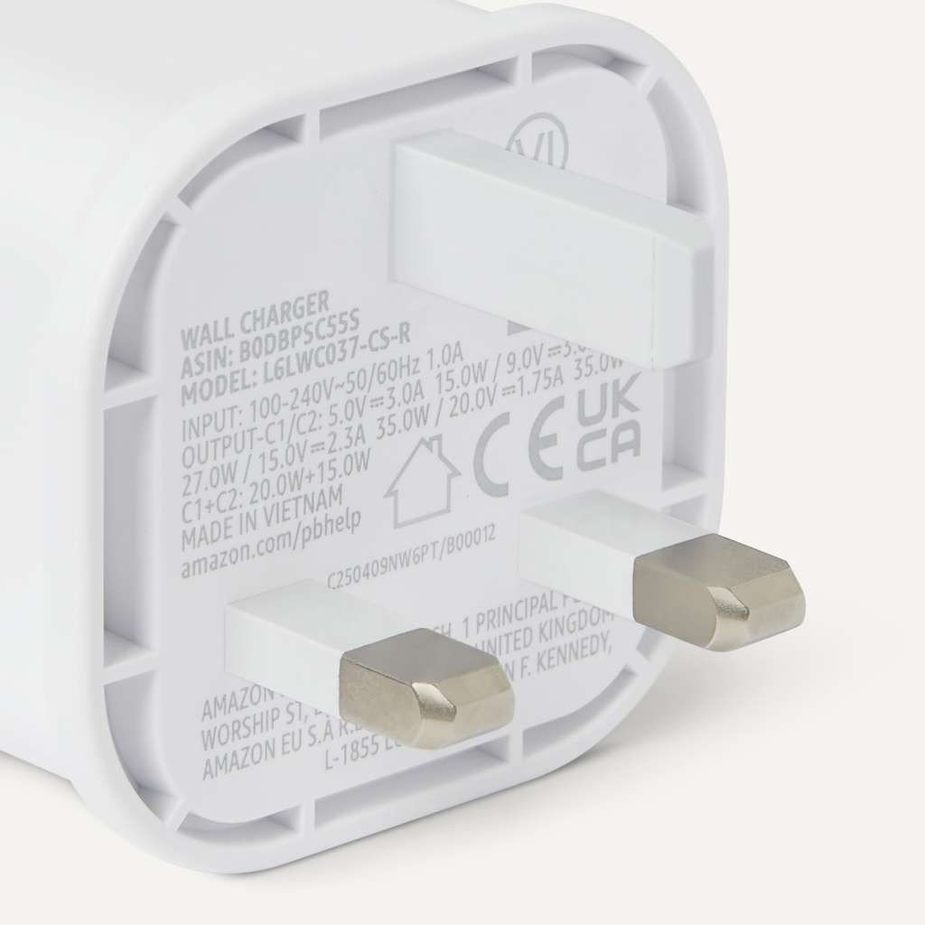 Amazon Basics Fast Charging USB C Nano GaN Wall Charger, 35W 2-Port, White