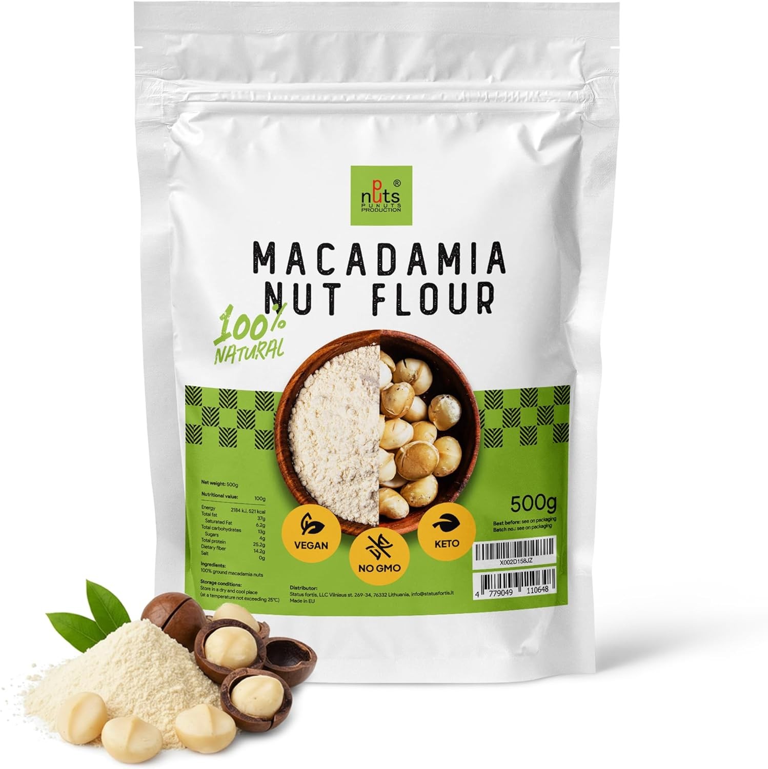 Punuts Macadamia Nut Flour 500g, Finely Ground, Gluten Free, Low Carb