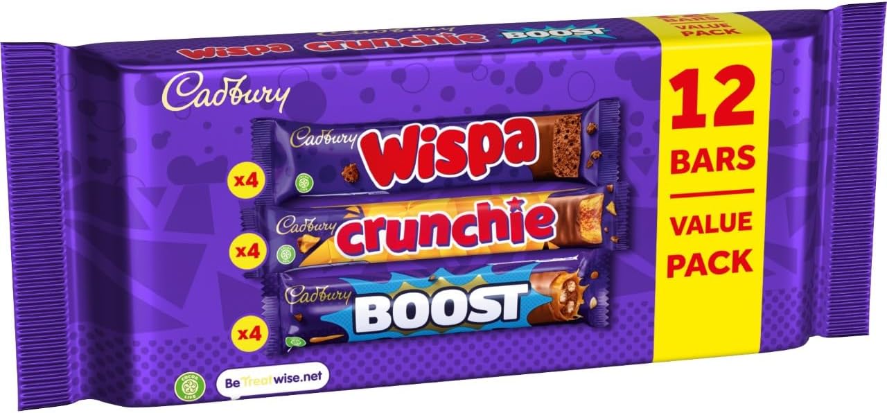 Cadbury Chocolate Bars Value Pack, 4 x Boost's, 4 x Crunchie's, 4 x Wispa's | Delicious Cadbury Chocolate Bars in Value Pack, Includes Boost's, Crunchie's & Wispa's for Sweet Treats