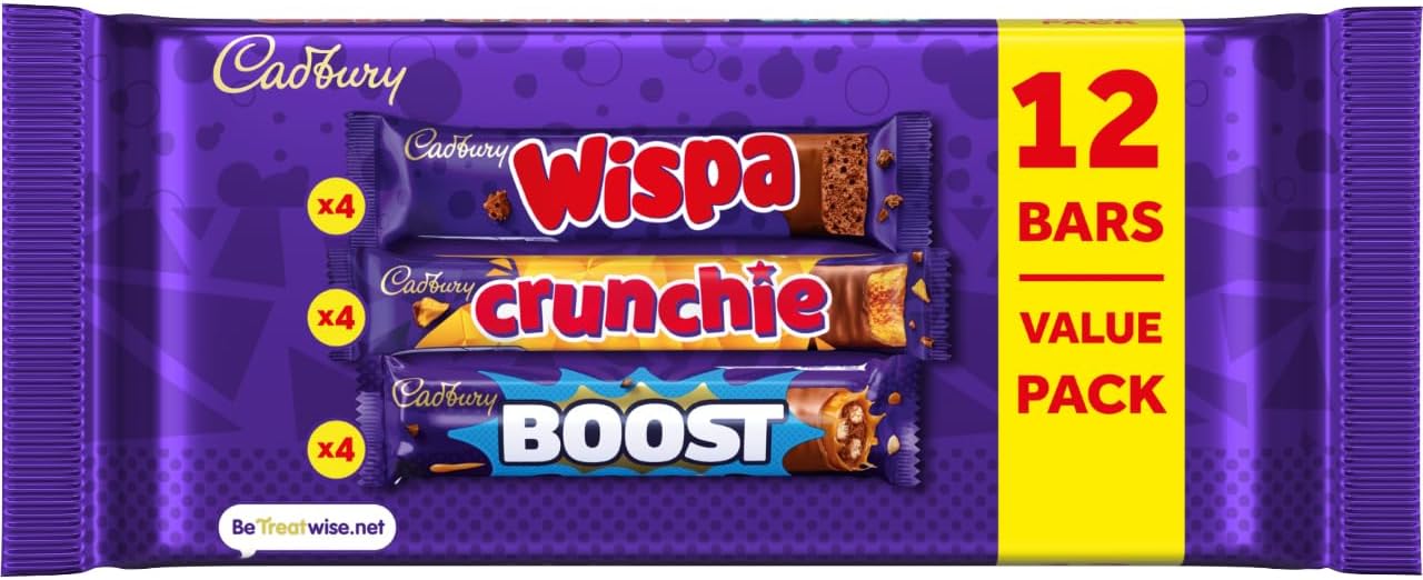 Cadbury Chocolate Bars Value Pack, 4 x Boost's, 4 x Crunchie's, 4 x Wispa's | Delicious Cadbury Chocolate Bars in Value Pack, Includes Boost's, Crunchie's & Wispa's for Sweet Treats