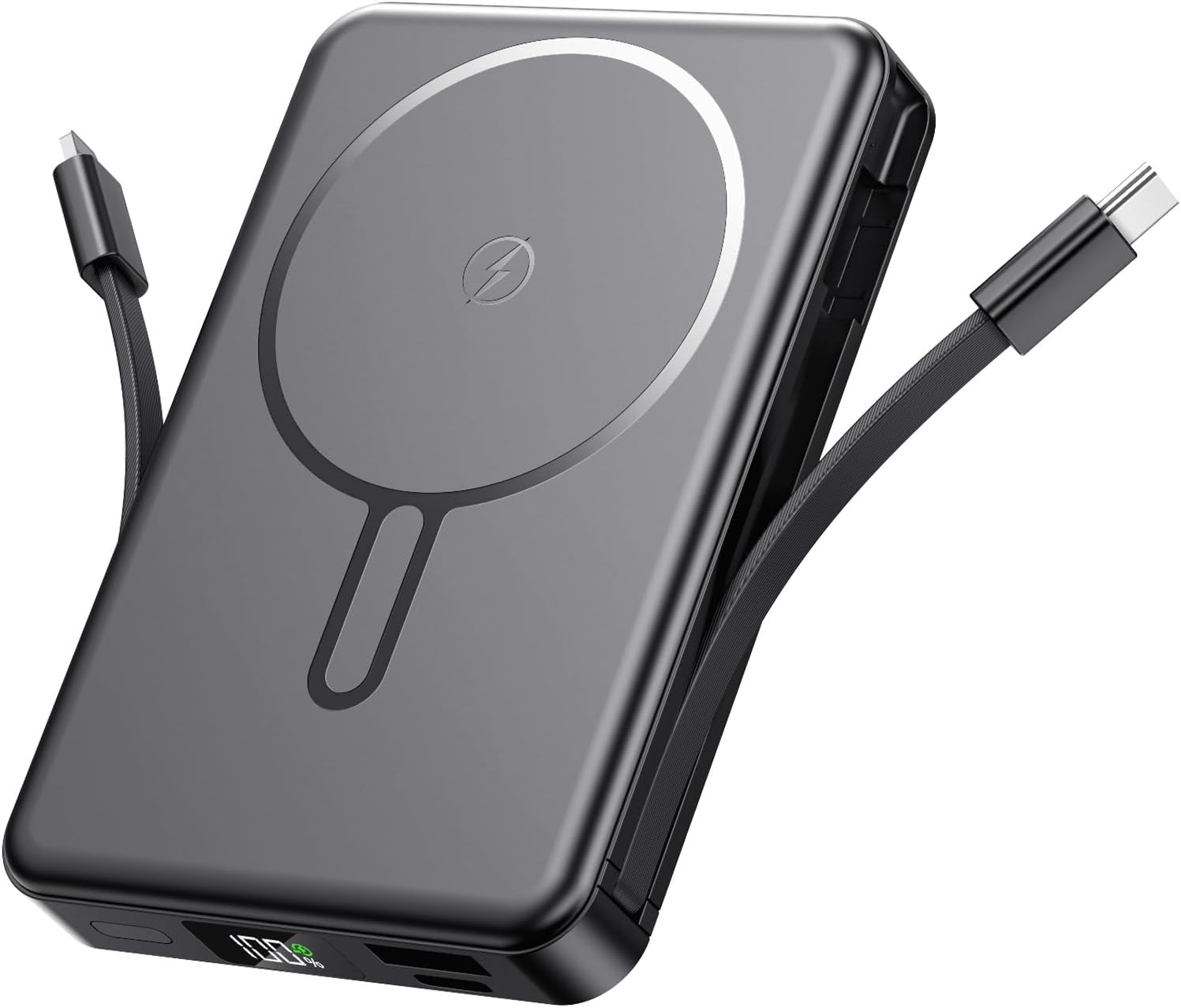 Magnetic Power Bank, 10000mAh Portable Charger with Built in Cables, 22.5 W Fast Charging Wireless Charger with LED Digital Display