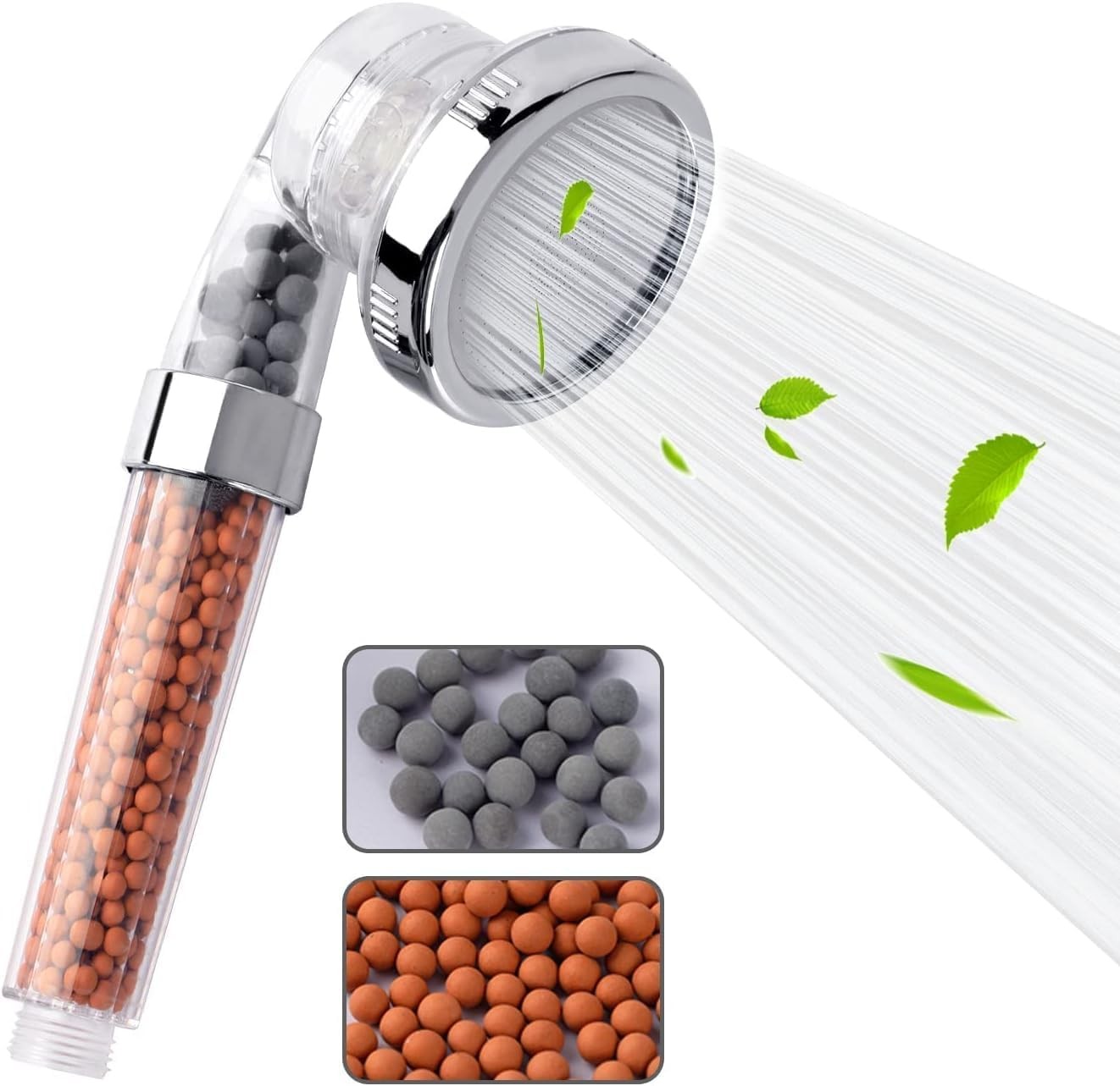 Vehhe High Pressure Shower Head with Filter Beads, 3 Spray Modes, G1/2 Universal Fitting