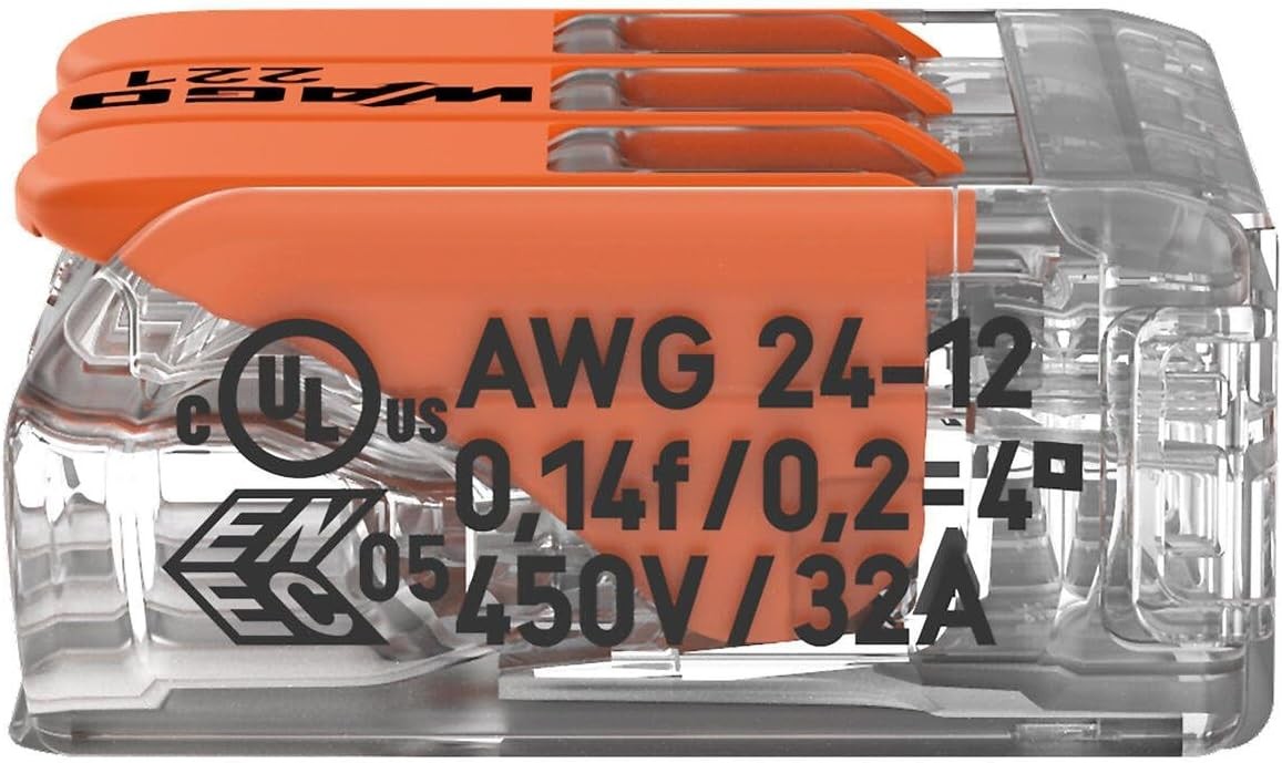 Wago 221-413 Splicing Connector 3 Conductors 0.14-4 mm², Pack of 50