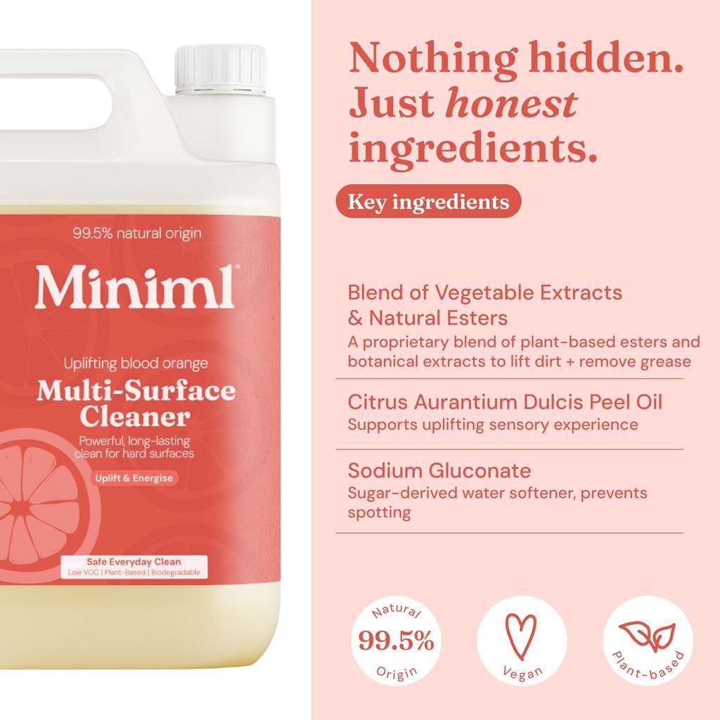 Miniml Eco Multi Surface Cleaner General Purpose Spray, 5L Blood Orange refill
