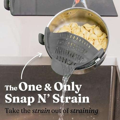 Adjustable clip-on silicone strainer (Pantry Drainer) for pans/bowls, discount at checkout. Haul Global