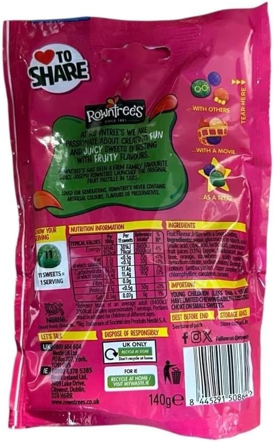 Rowntree's Jelly Tots Tangy Sweets Sharing Bag 140g