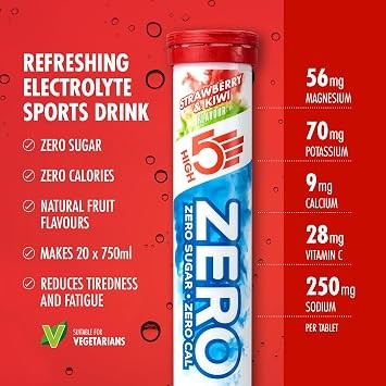HIGH5 ZERO Electrolyte Tablet, Hydration Tablets with Vitamin C, 0 Calories & Sugar Free, Strawberry & Kiwi, 20 Tablets (20x, Pack of 1)