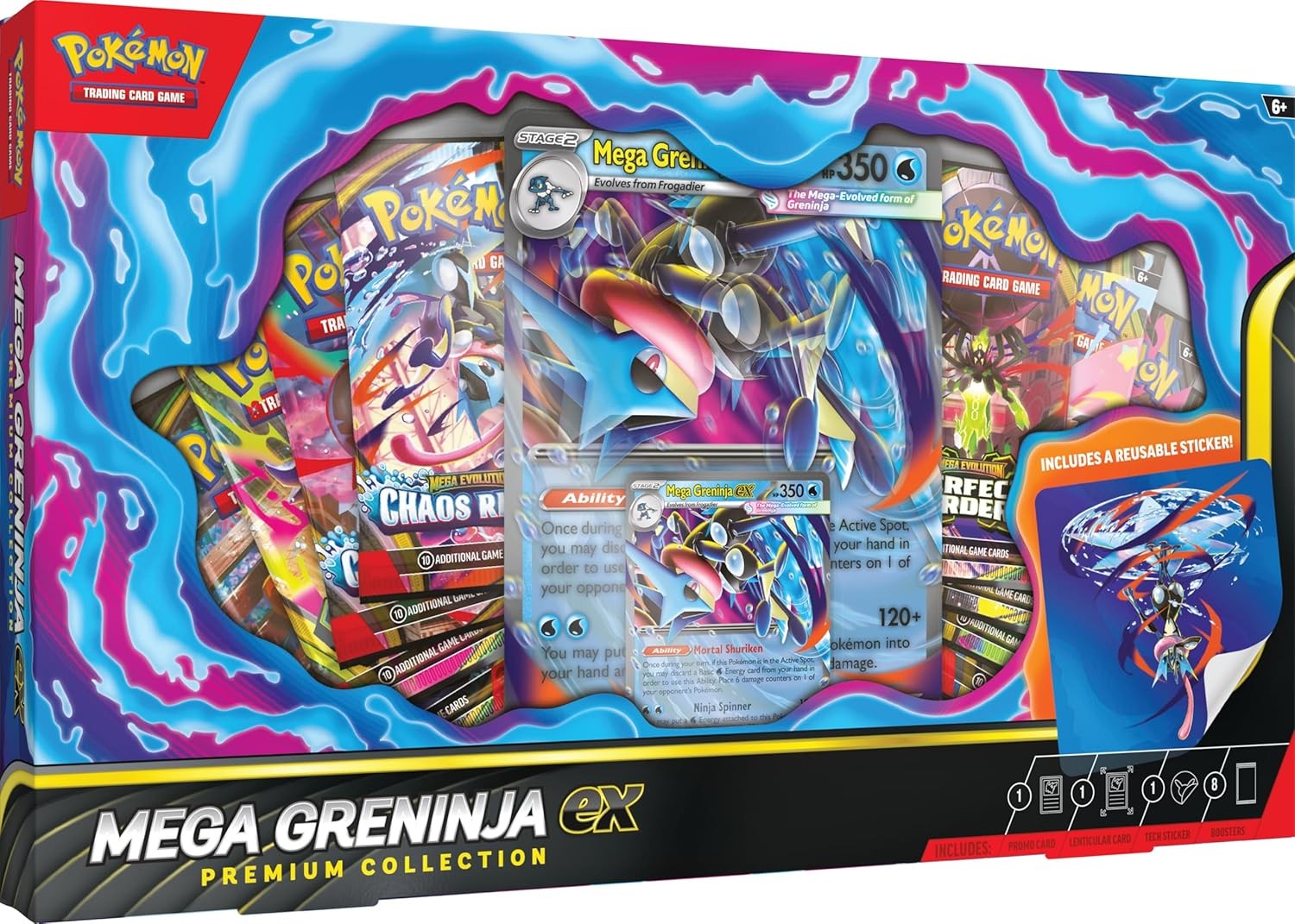 Pokémon TCG: Mega Greninja ex Premium Collection, 1 Foil Promo Card, 1 Oversize Lenticular Card, 8 Booster Packs