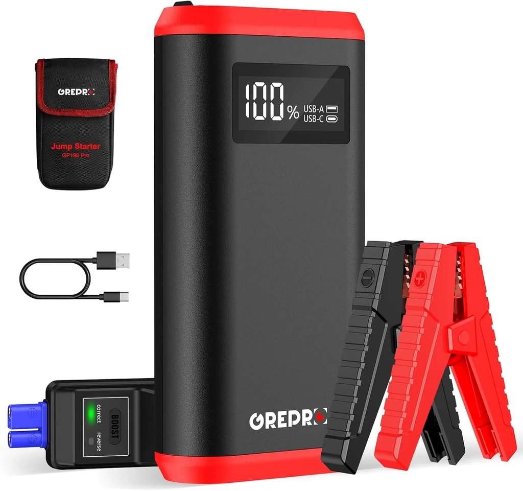 Grepro 6000A Jump Starter Power Pack, Emergency Roadside Car Battery Booster with LCD display