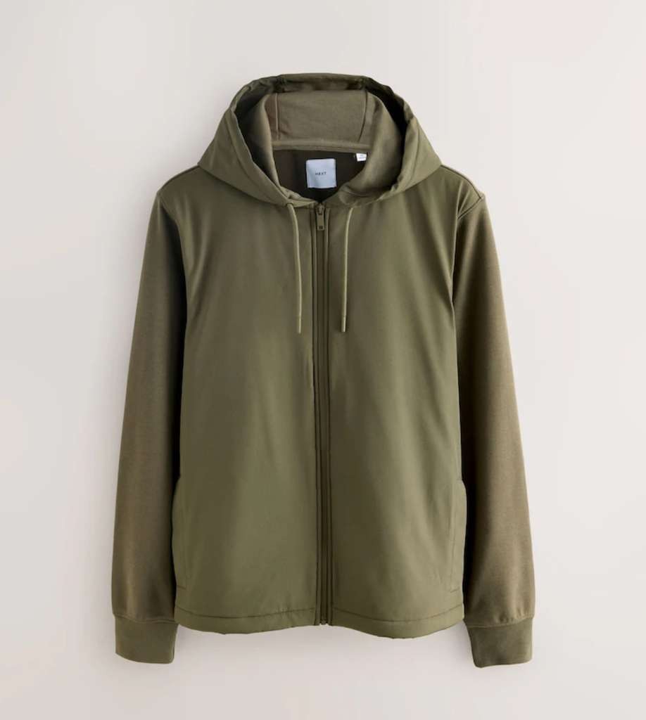 Khaki Green Hooded Hybrid Full Zip Jacket, loads of sizes XS-5XL, plus free C&C