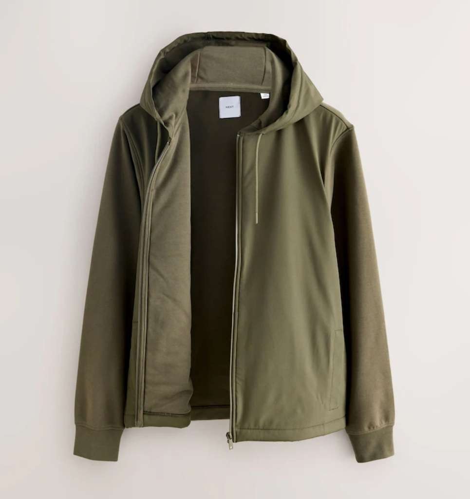 Khaki Green Hooded Hybrid Full Zip Jacket, loads of sizes XS-5XL, plus free C&C