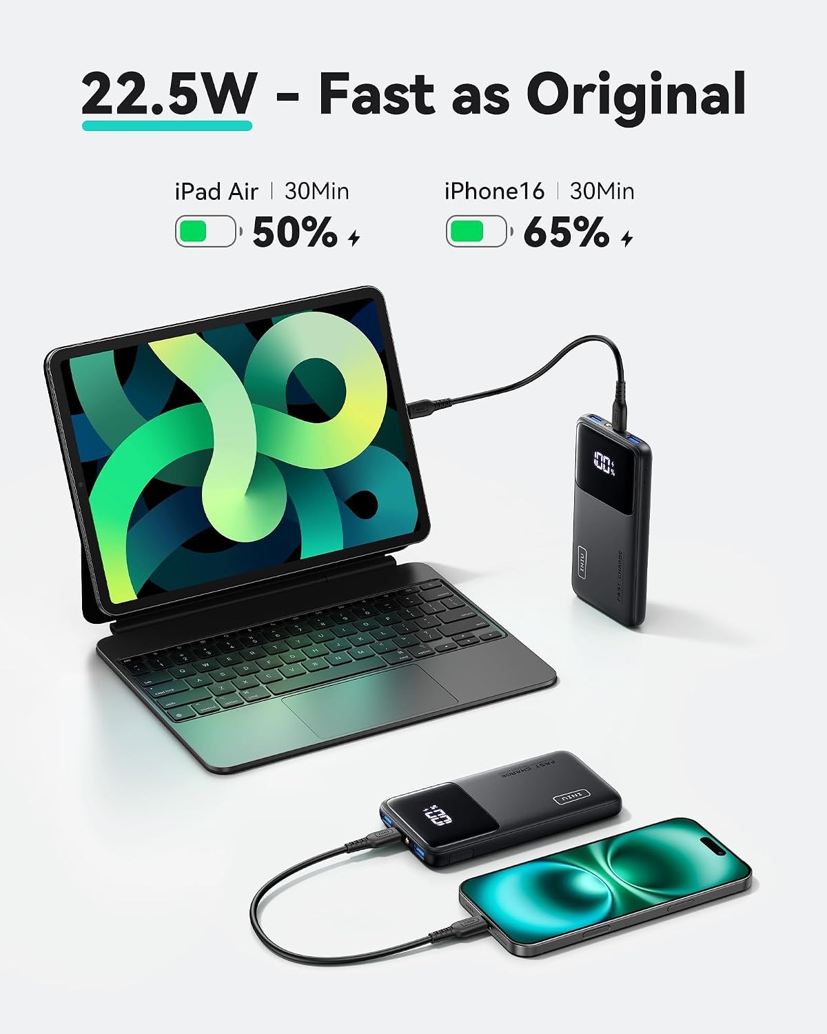 INIU Power Bank, Slimmest 10000mAh 22.5W PD Portable Charger, USB C In and Out