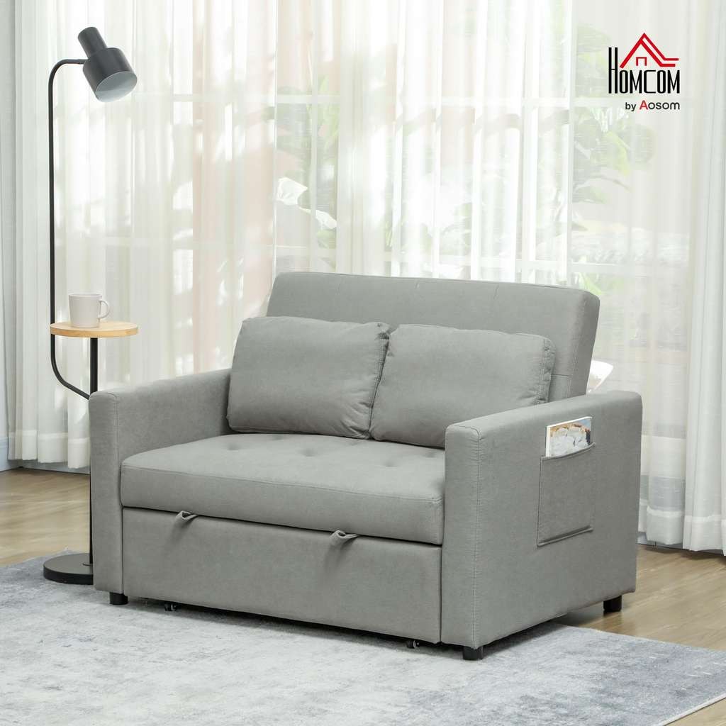 HOMCOM 2 Seater Fabric Sofa Bed, 120cm with 2 cushions