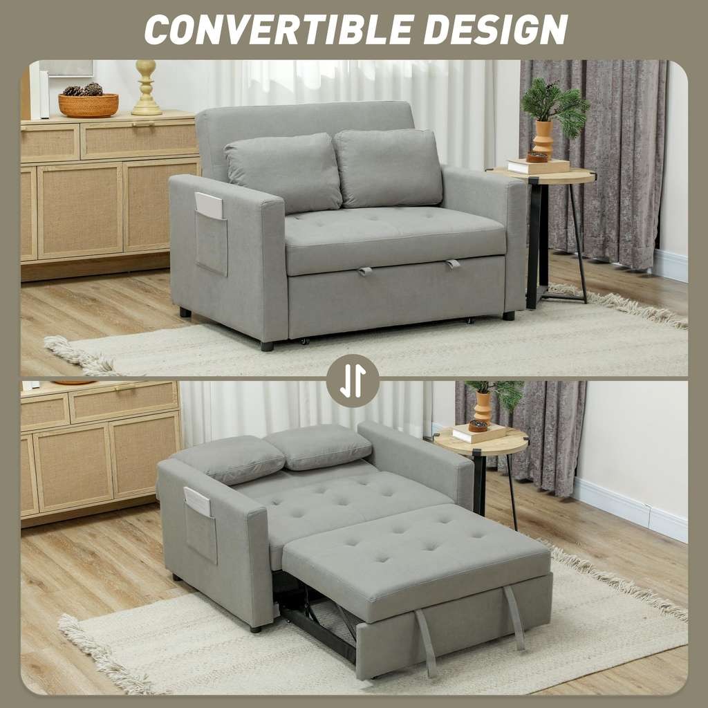 HOMCOM 2 Seater Fabric Sofa Bed, 120cm with 2 cushions