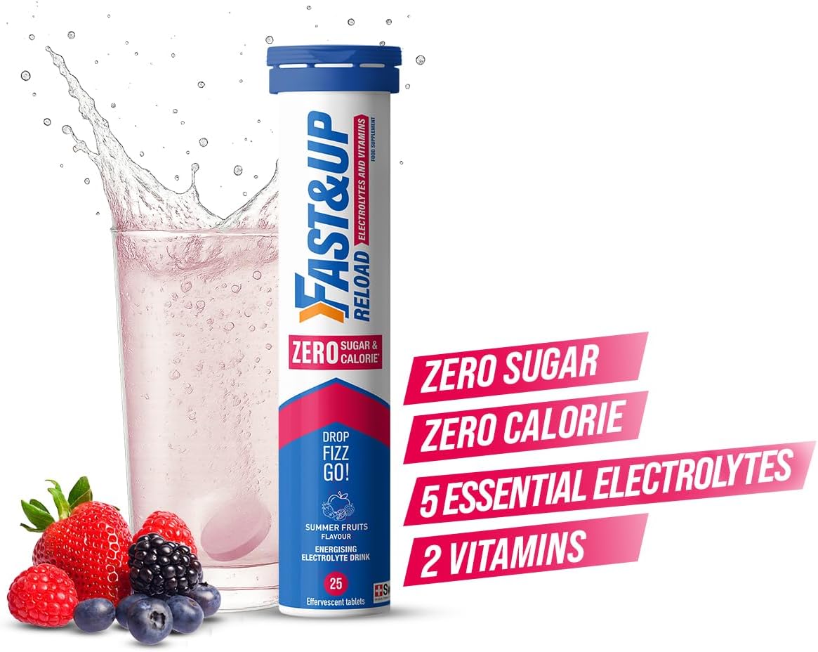 Fast&Up Reload Zero Electrolyte Tablets | Zero Sugar & Calories | Summer Fruits Flavour | 100 Effervescent Tablets with Vitamin C & B12 |