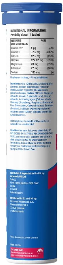 Fast&Up Reload Zero Electrolyte Tablets | Zero Sugar & Calories | Summer Fruits Flavour | 100 Effervescent Tablets with Vitamin C & B12 |