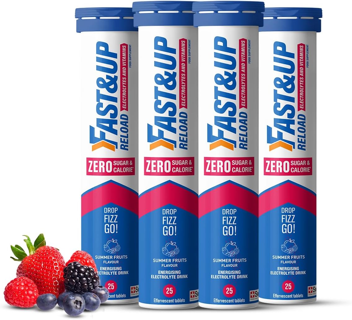 Fast&Up Reload Zero Electrolyte Tablets | Zero Sugar & Calories | Summer Fruits Flavour | 100 Effervescent Tablets with Vitamin C & B12 |