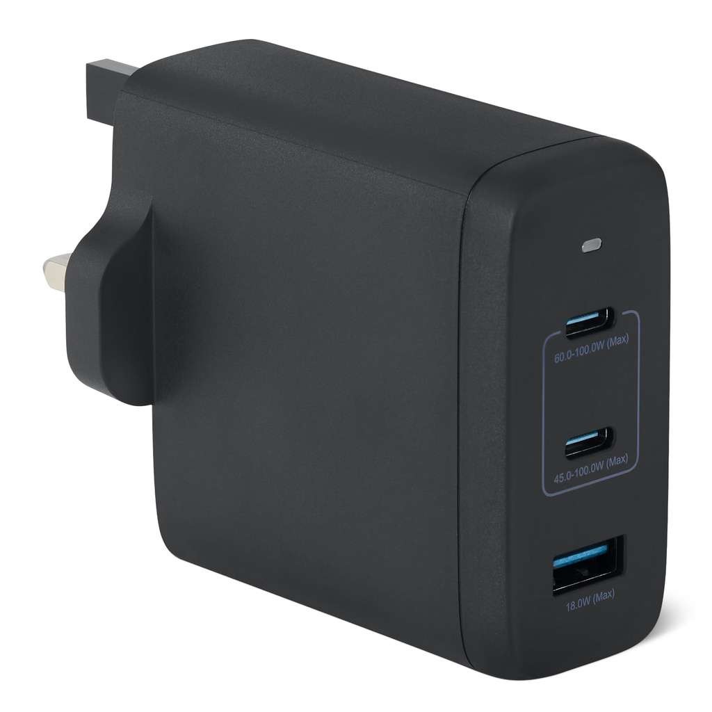 Amazon Basics 120W 3-Port USB C Nano GaN Wall Charger, Black