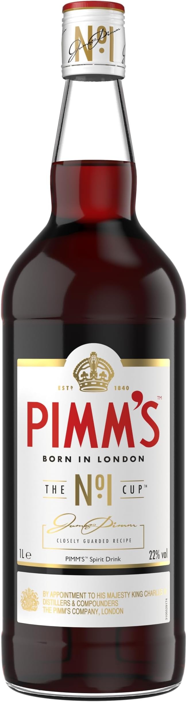 Pimm's The Original No. 1 Cup, 22% vol, 1L, Fruity Flavour, Herbal Botanicals, Caramelised Orange & Warm Spices, Gin Based Spirit