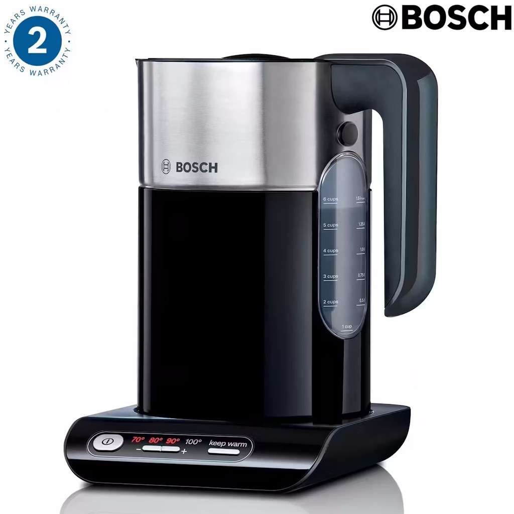 Bosch Styline TWK8633GB var temp 3000W rapid boil kettle, black. W/code HSD/DFC (2yr, free join)
