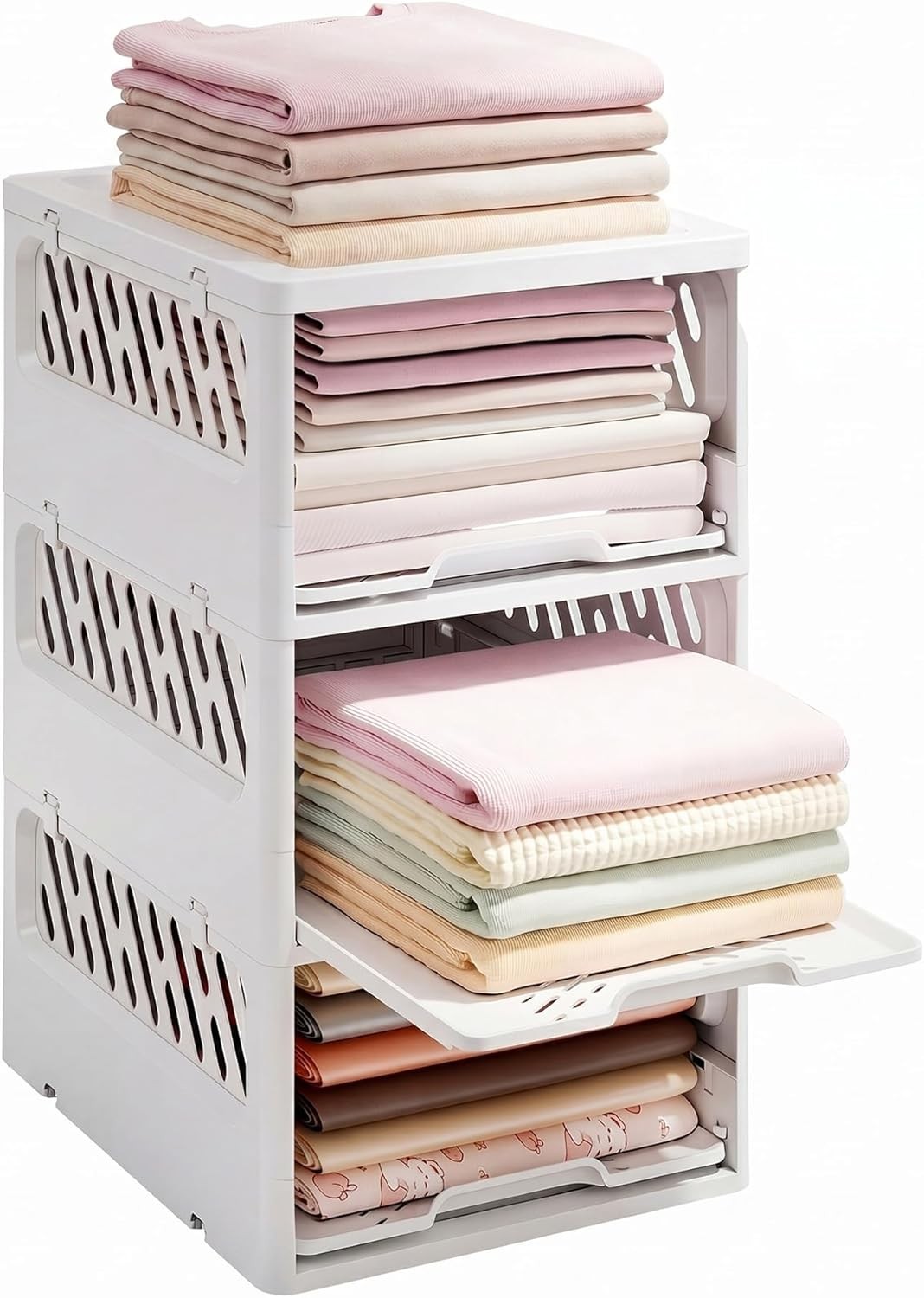 YVVVVY 3 Tiers Wardrobe Storage Organizer Stackable Storage Bins, 43.2 x 33.5 x 54.2 cm