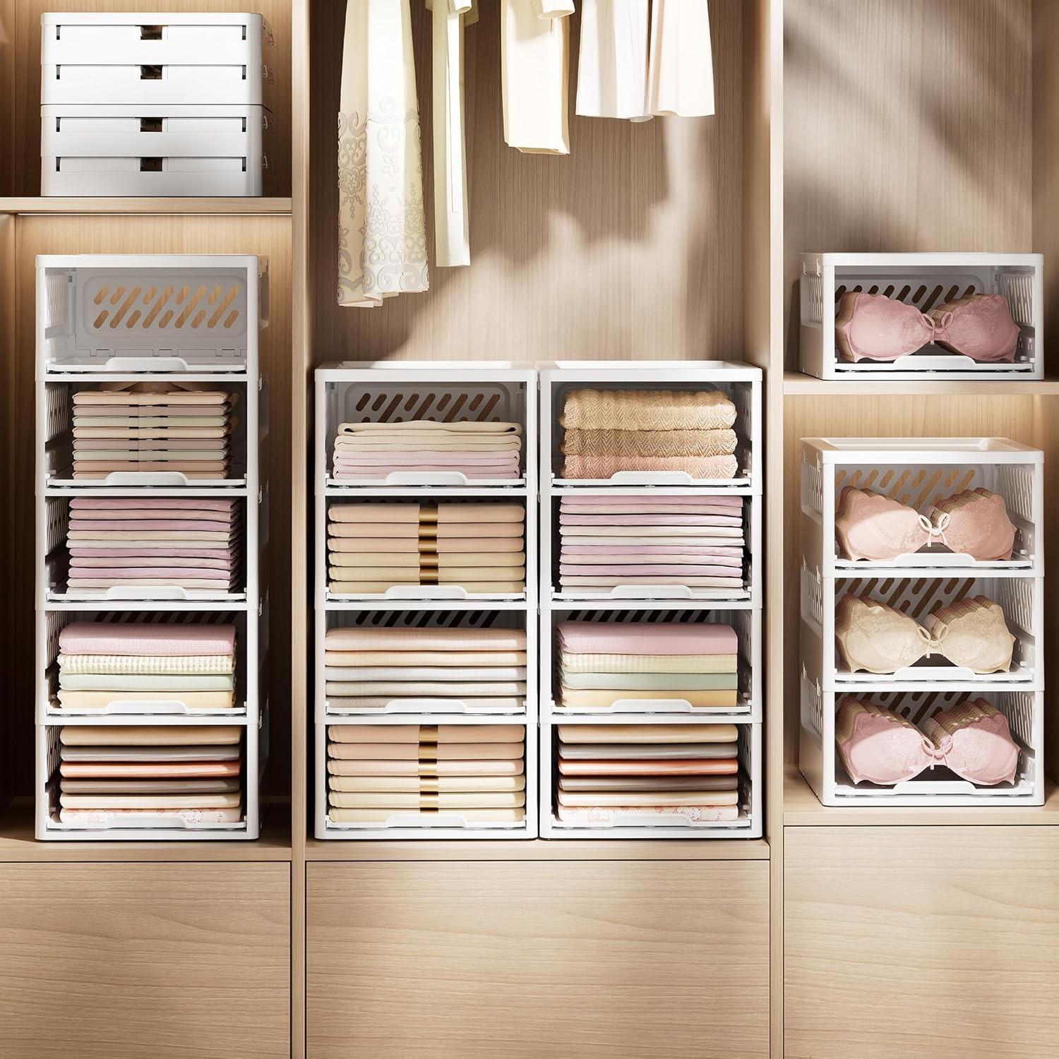 YVVVVY 3 Tiers Wardrobe Storage Organizer Stackable Storage Bins, 43.2 x 33.5 x 54.2 cm