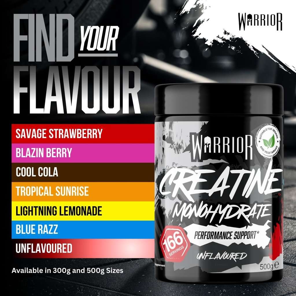 Warrior Creatine Monohydrate Powder 500g (166 servings), pure micronised, mixes easily