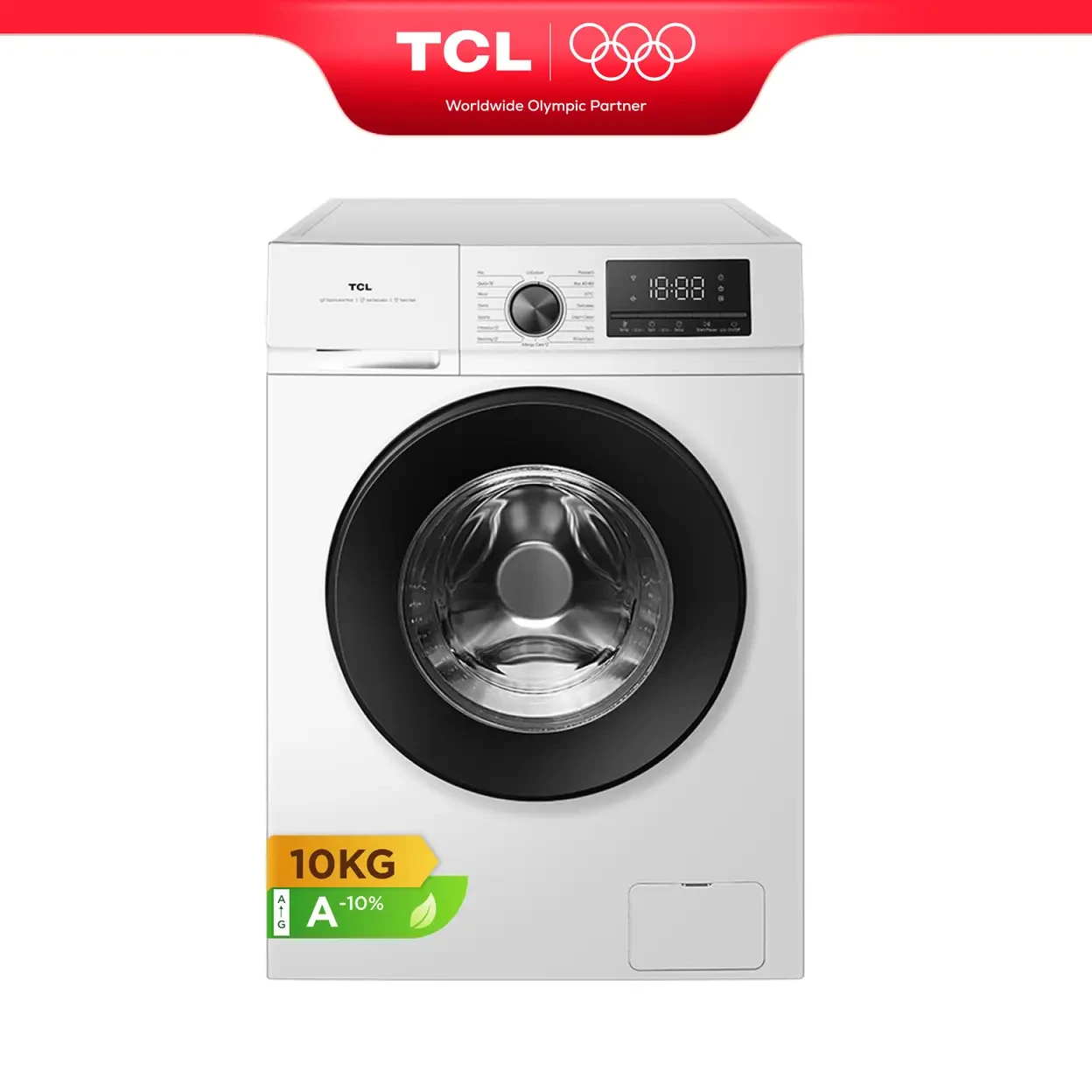 TCL FF2410WA2UK Washing Machine, 10kg, BLDC Inverter Motor, A-10%, Magic Flow, Quick Wash 15mn, Steam Wash, Energy Class A, Joybuy
