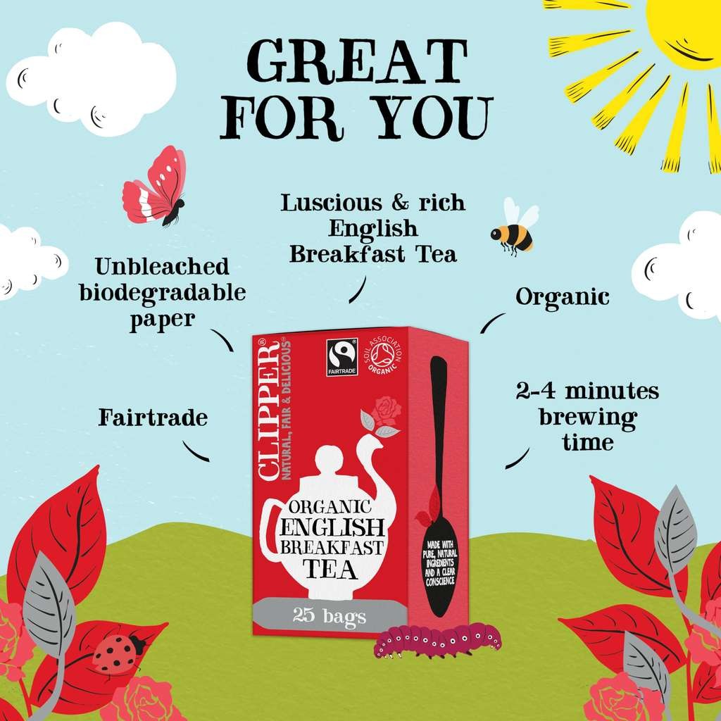 Clipper Organic Fairtrade English Breakfast Black Tea, 6 x 25 Teabags, Bulk Catering Pack