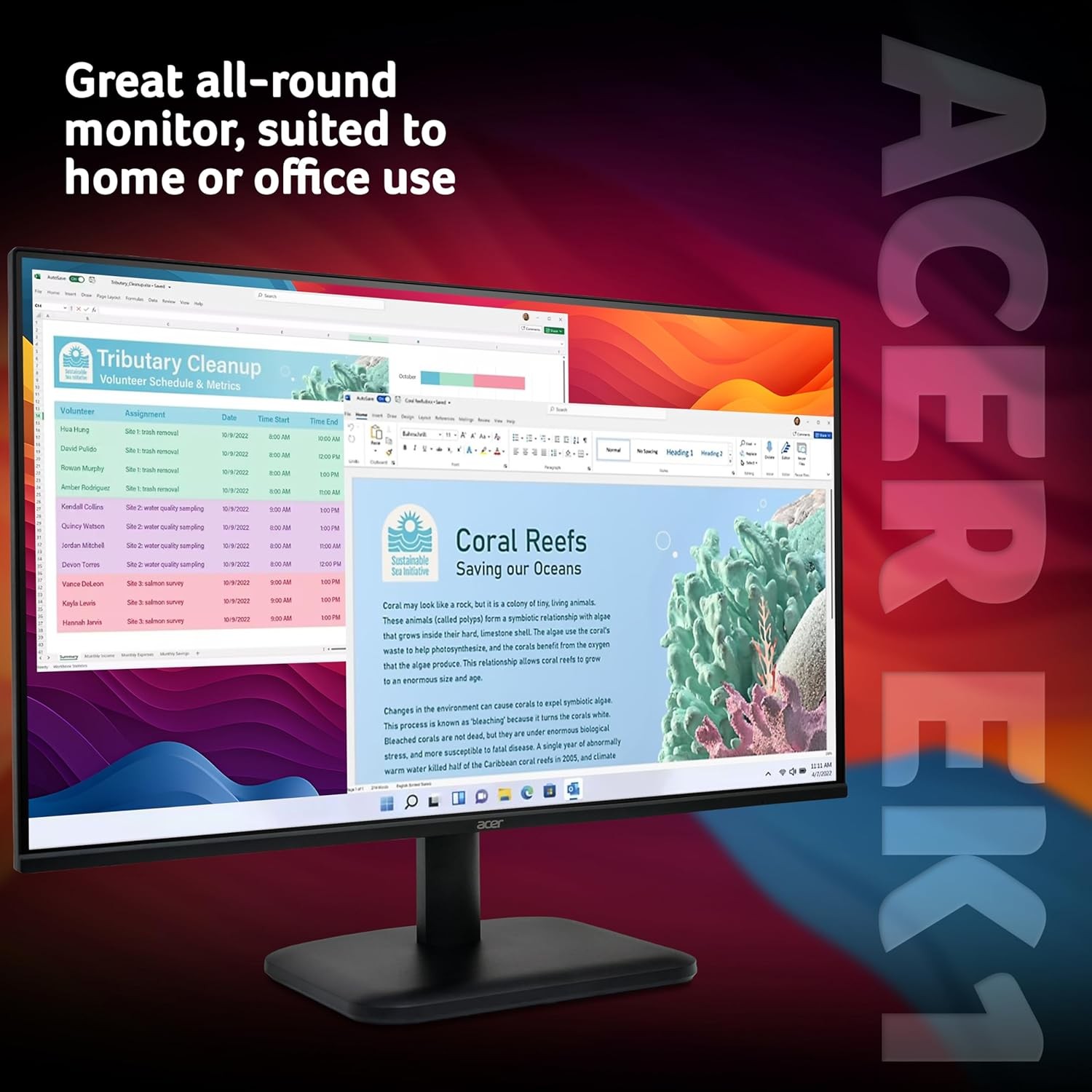 Acer EK241YG 24 Inch Full HD Monitor, 120Hz, 1ms, IPS Panel, Adaptive Sync, 99% sRGB, HDMI, VGA