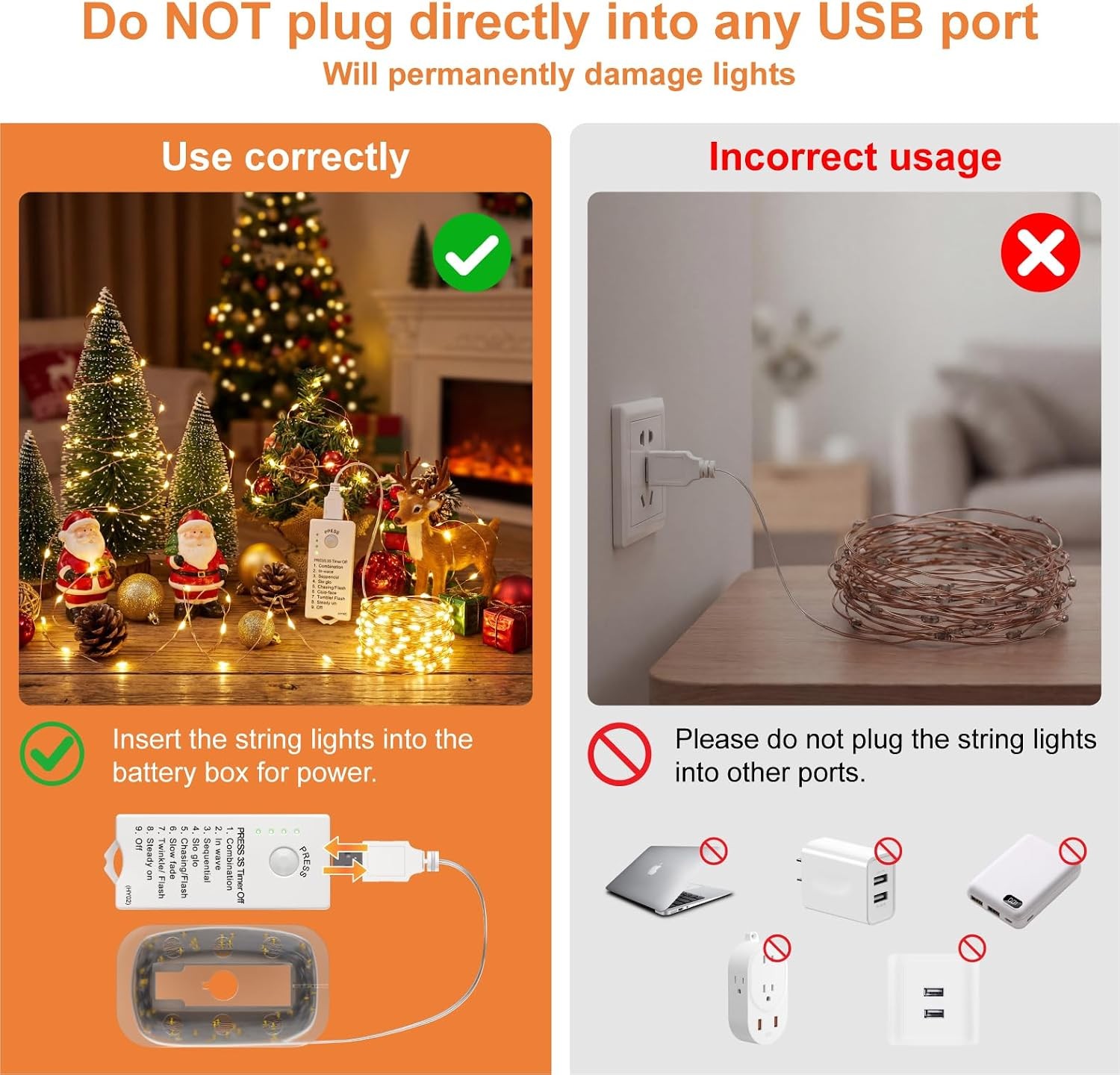 Sinamer Rechargeable Fairy Lights, 16ft 50 LED, Warm White