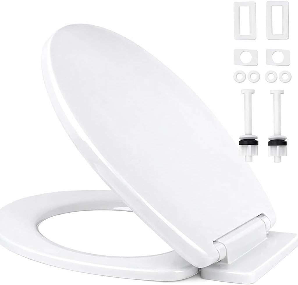 Ram White Soft Close Toilet Seat with Quick Release, Adjustable Hinges, Standard O Shape