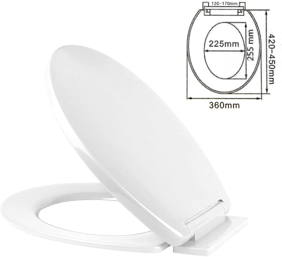 Ram White Soft Close Toilet Seat with Quick Release, Adjustable Hinges, Standard O Shape