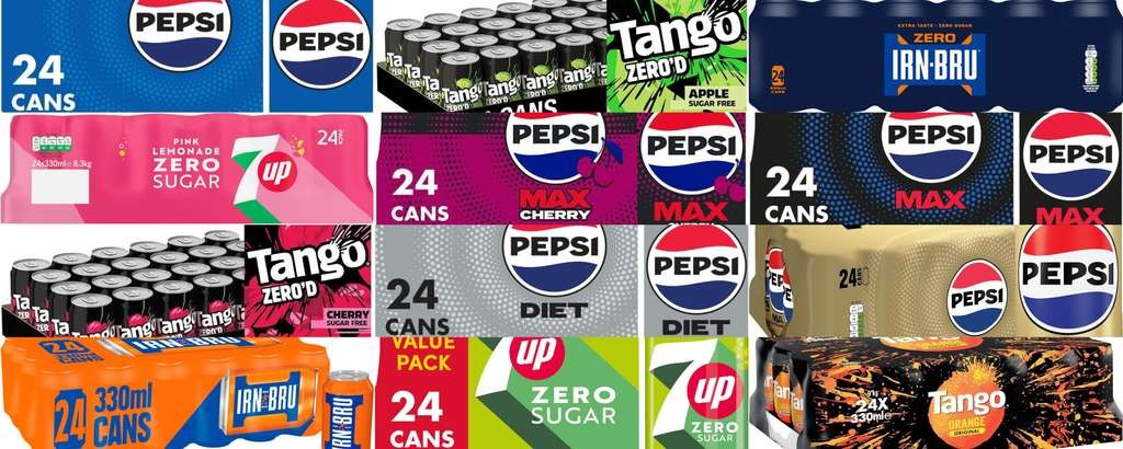 Pepsi, Irn Bru, Tango, 7Up 24 x 330ml or Coke Zero, Diet 18 x 330ml, 2 for £10 at Morrisons