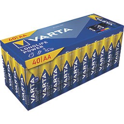 Varta Longlife Power AA 1.5V Alkaline Batteries, 40 Pack