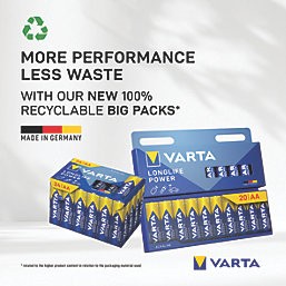 Varta Longlife Power AA 1.5V Alkaline Batteries, 40 Pack