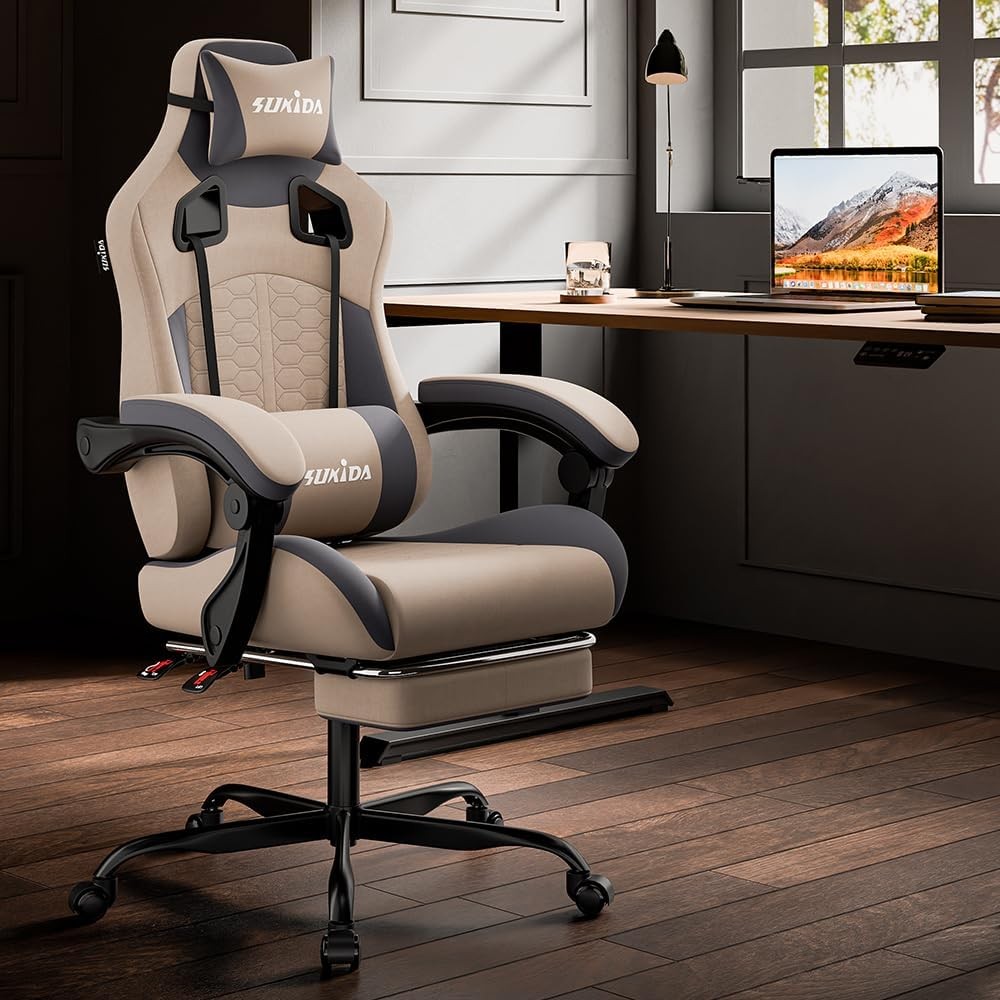 Sukida Ergonomic Gaming Chair with Massage, Headrest, Lumbar Support and Footrest