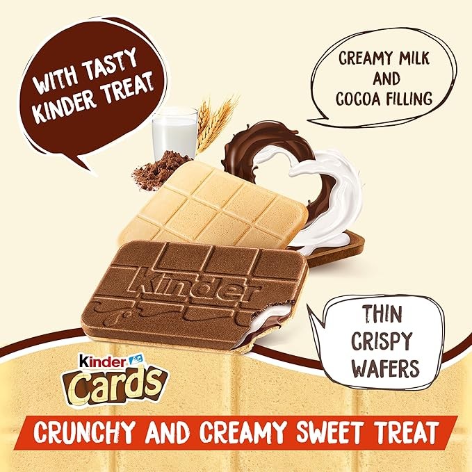 Kinder Cards Wafer Biscuit, Bulk Chocolate Gift Pack, Crispy Wafer with Creamy Milk and Cocoa Filling, Pack of 30 x 25.6g