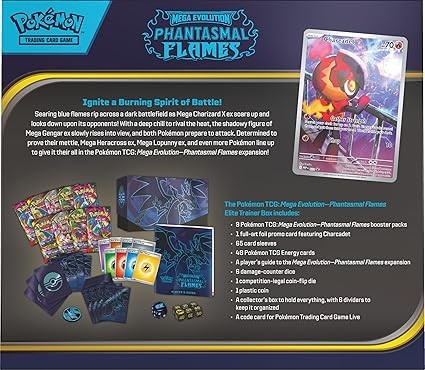 Pokémon TCG: Mega Evolution Phantasmal Flames Elite Trainer Box, 1 Full-Art Promo Card, 9 Booster Packs, Premium Accessories