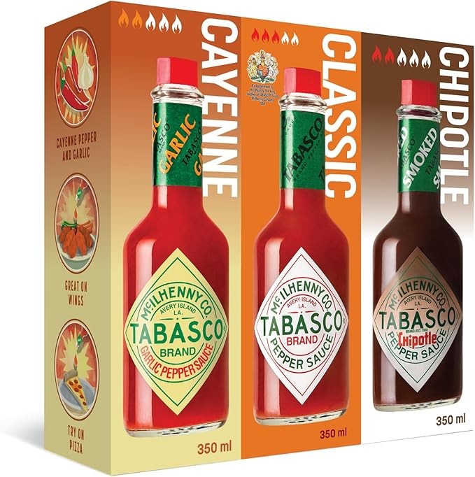 Tabasco Brand Hot Sauce Value Pack, 3 x 350ml, Original Red, Chipotle, Cayenne Garlic