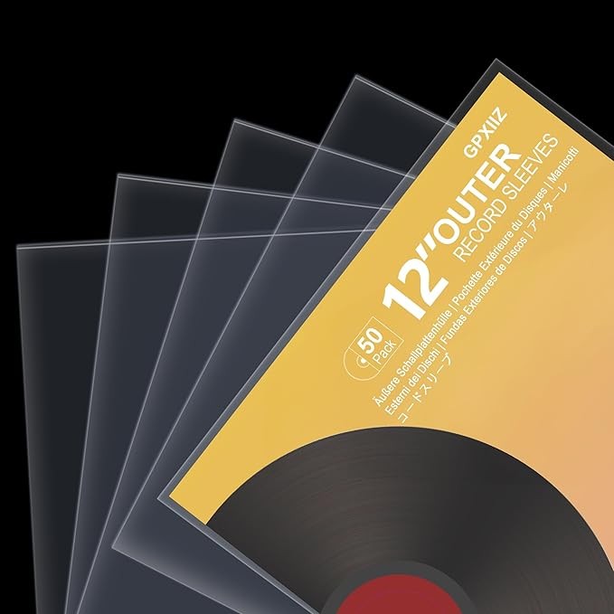 GPXIIZ Vinyl Sleeves Outer 12 Inch, 50x Crystal Clear Record Sleeves, 3 Mil Thick, Acid-Free & High-Density Polypropylene, Plastic Protective Vinyl Album Covers for 12" Single Double Albums & LPs