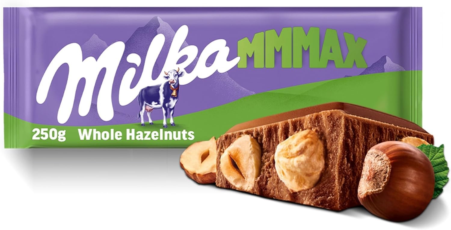 Milka Mmmax Alpine Milk Chocolate Bar with Whole Hazelnuts 250g 1-Pack