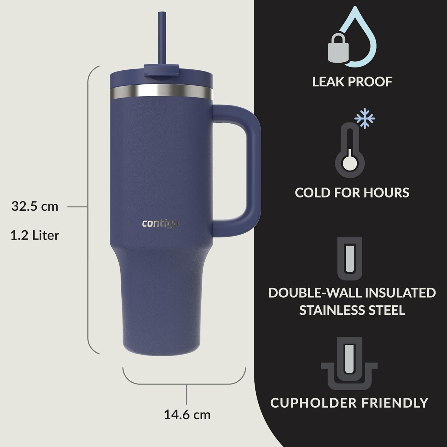 Contigo Streeterville Tumbler with Handle and Straw, 1200 ml