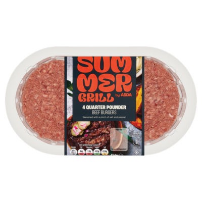 Summer Grill by ASDA 4 Quarter Pounder Beef Burgers 454g