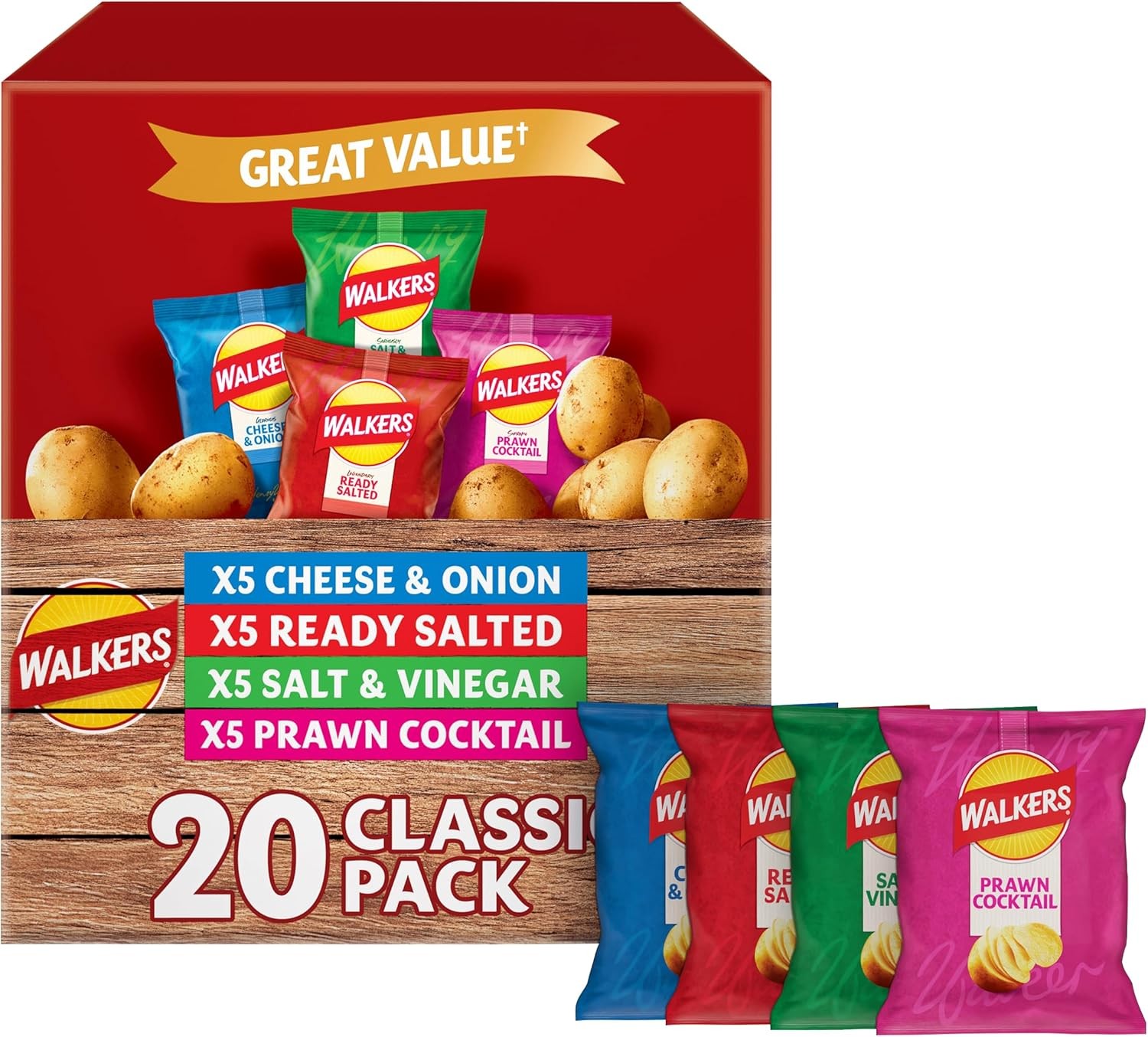 Walkers Classic Variety Crisps, 20x25g multipack box, great for lunchboxes