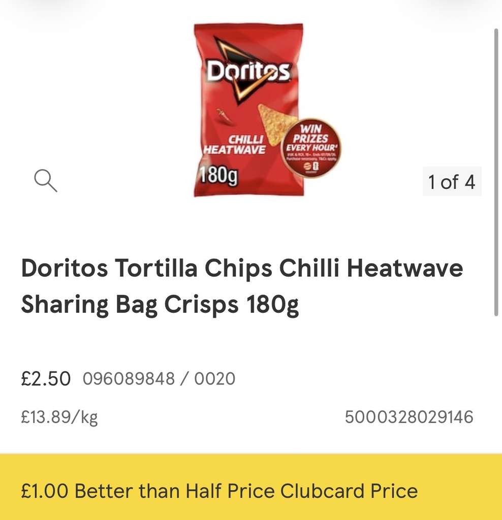 Doritos Chilli Heatwave, Original, Tangy Cheese 180g, Tesco £1.00