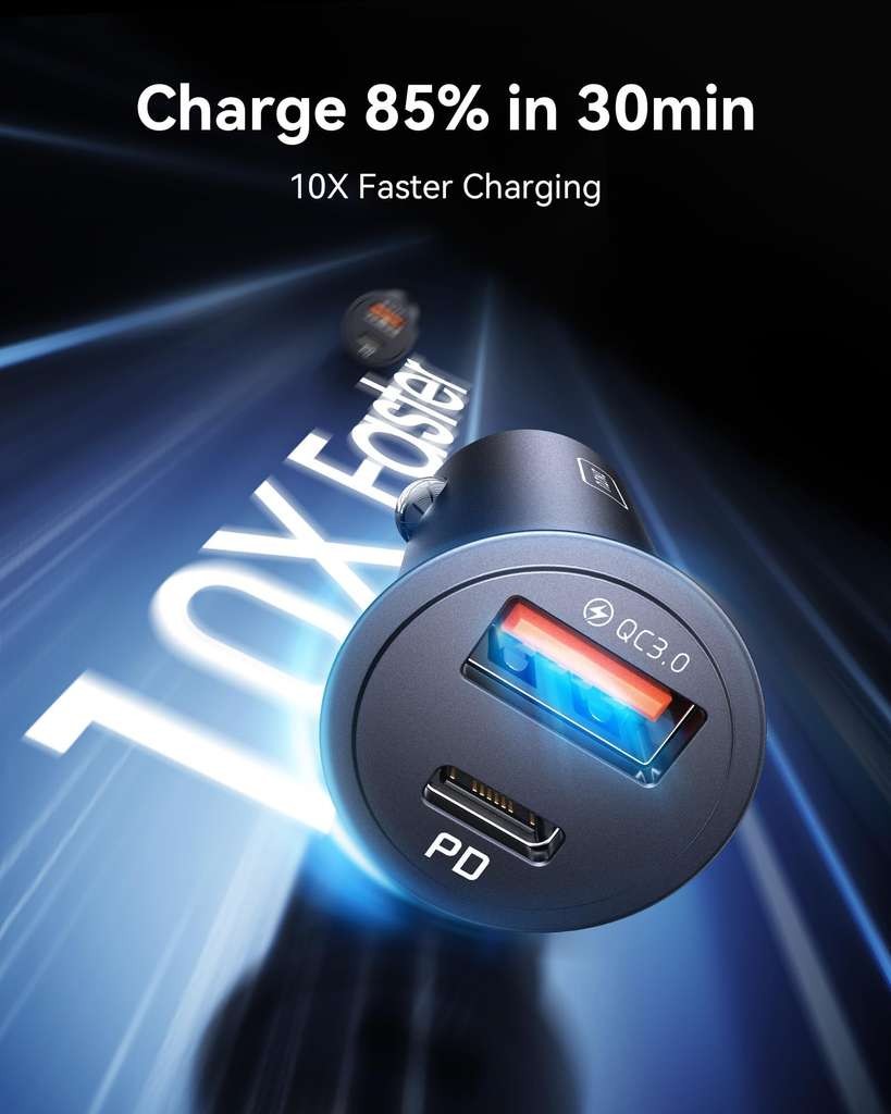 INIU 60W car charger (30W USB-C + 30W USB-A), discount at checkout by SimpleLife LLC FBA