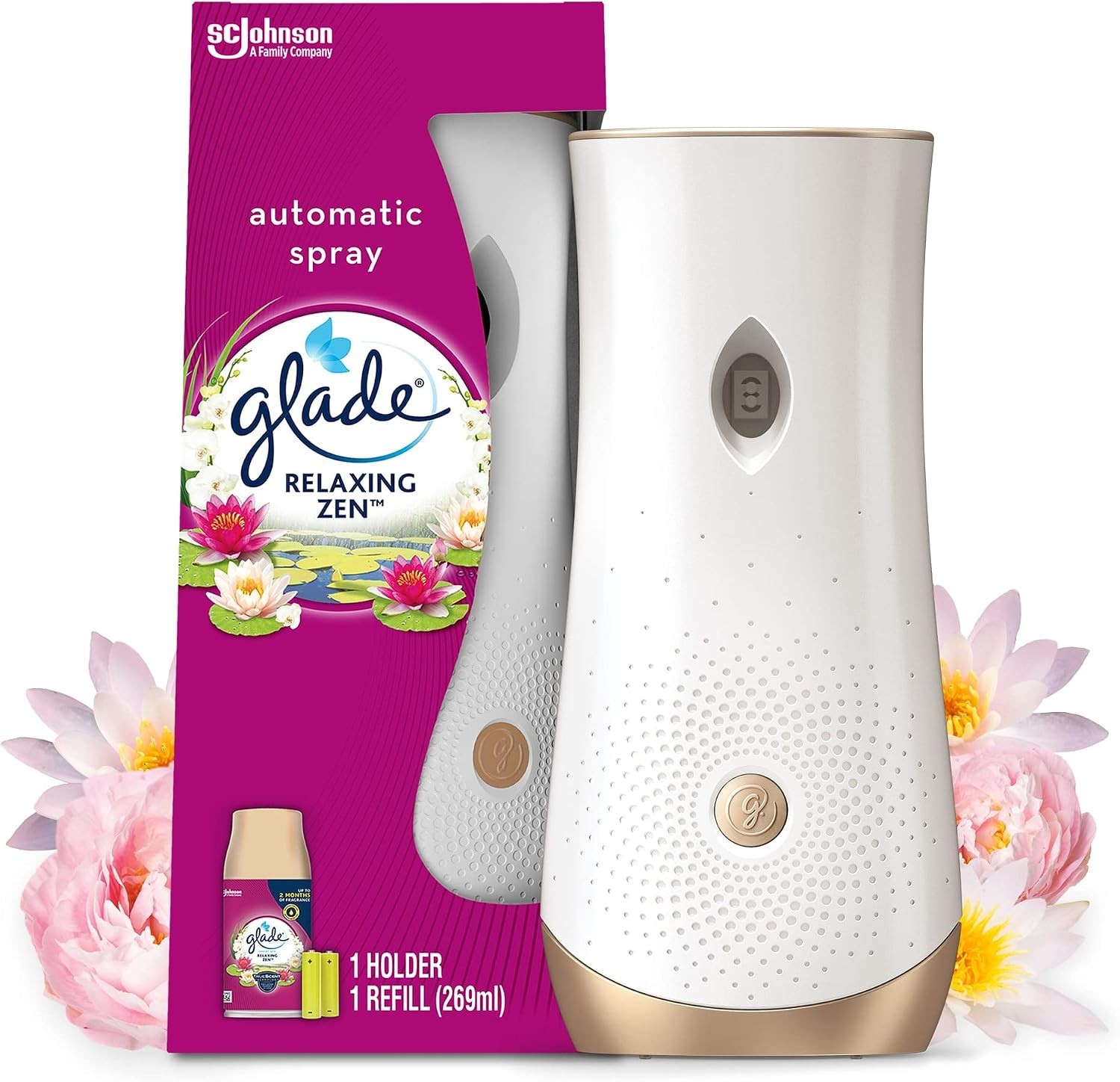 Glade Automatic Air Freshener Holder and Refill, Relaxing Zen, 1 Starter Kit
